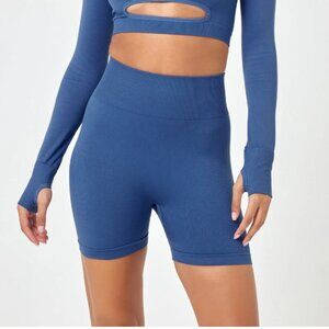 L Space "In the Zone" Blue Seamless Workout Shorts Size Medium Large